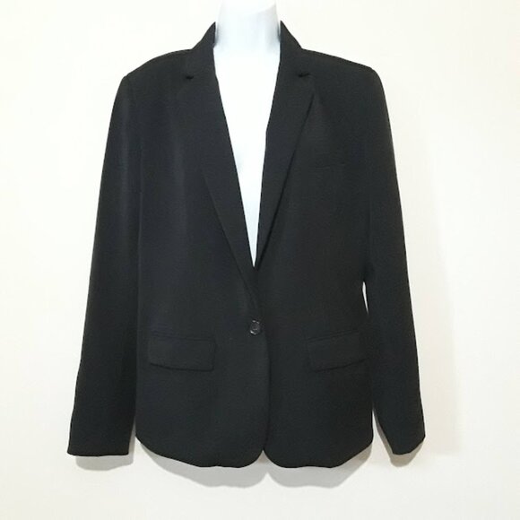 Black Women's Blazer ~A New Day~ Striped Inner Lining Faux Pockets Size 12 - Picture 1 of 6